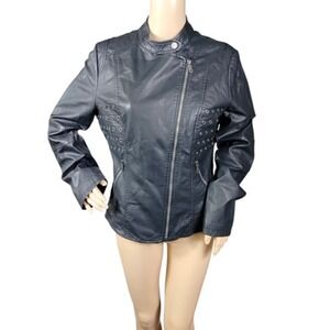 Coalition LA Jacket Womens Large Black Vegan Faux Leather Moto Grommet Zip Biker